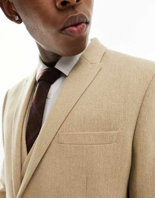 ASOS DESIGN Wedding - Veste de costume ajustée en laine mélangée tressée - Beige, 5 de 5