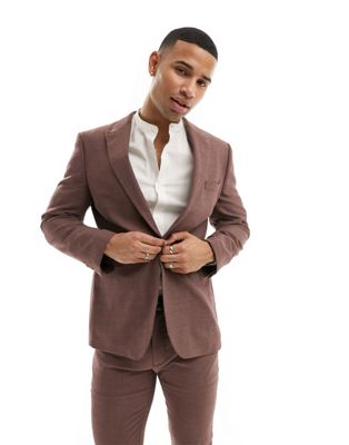 ASOS DESIGN wedding slim suit jacket in burgundy microtexture - ASOS Price Checker