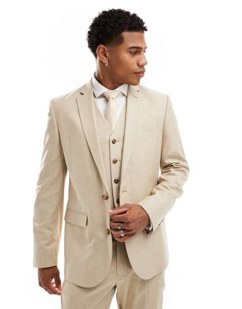 ASOS DESIGN Wedding - Veste de costume slim en lin mélangé - Taupe - view 1