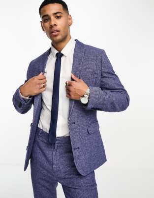 ASOS DESIGN wedding super skinny wool mix suit jacket in dark blue puppytooth - ASOS Price Checker