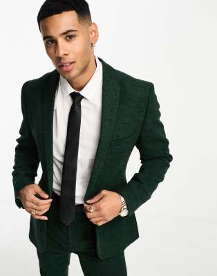 ASOS DESIGN wedding super skinny wool mix suit jacket in dark green puppytooth - ASOS Price Checker