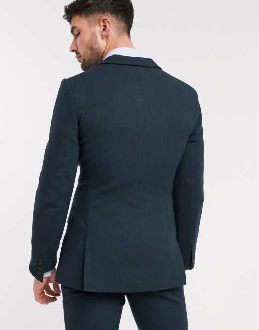 ASOS DESIGN Wedding - Veste de costume ultra ajustée en laine et sergé mélangés - Vert foncé, 2 de 4