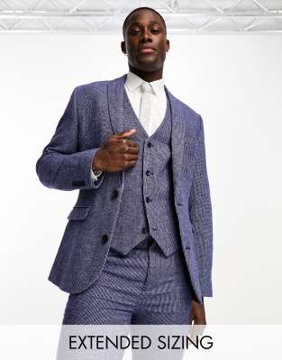 ASOS DESIGN wedding super skinny wool mix puppytooth suit jacket in navy - ASOS Price Checker