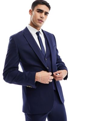 ASOS DESIGN wedding super skinny suit jacket in micro texture in navy - ASOS Price Checker