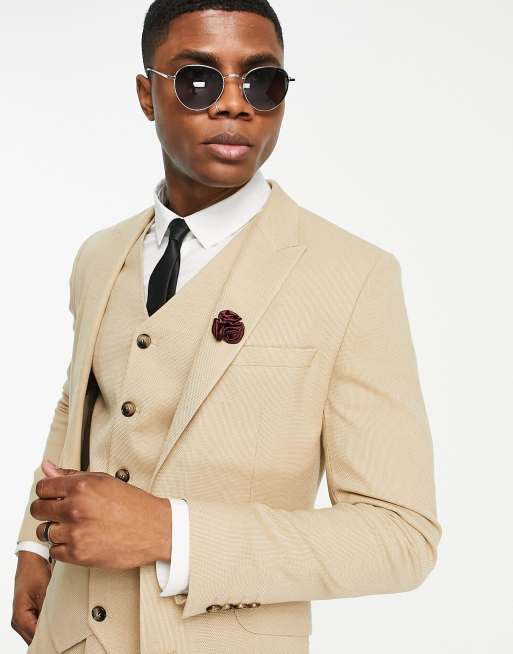 ASOS DESIGN Wedding - Veste de costume ultra slim en tissu texturé - Taupe, 2 de 4