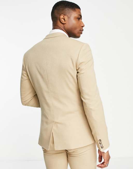 ASOS DESIGN Wedding - Veste de costume ultra slim en tissu texturé - Taupe, 3 de 4