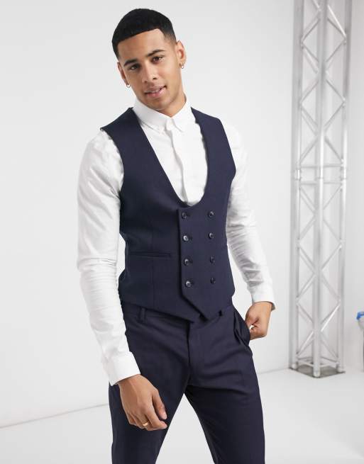 ASOS DESIGN Wedding - Costume ultra ajusté en laine mélangée à chevrons - Bleu marine, 3 de 4