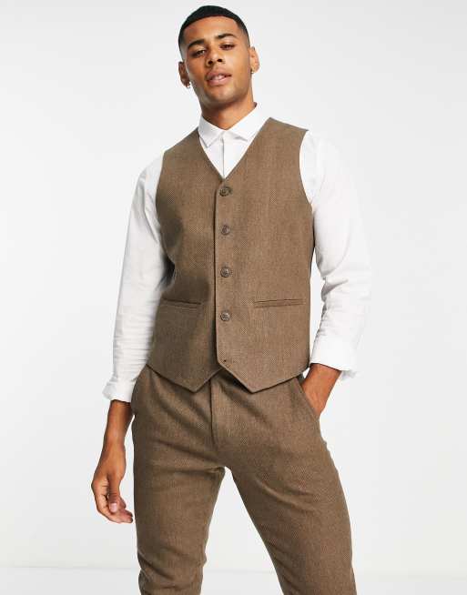 ASOS DESIGN Wedding - Costume ultra ajusté en laine mélangée à chevrons - Fauve, 4 de 4