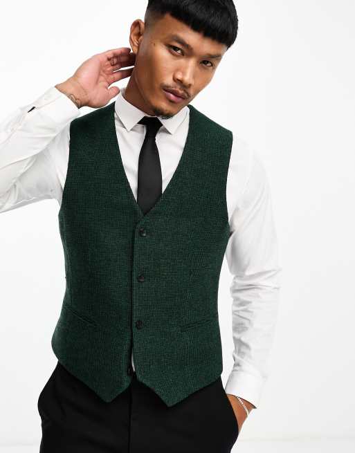 ASOS DESIGN Wedding - Veston de costume ultra ajusté en laine mélangée à petit motif pied-de-poule - Vert foncé