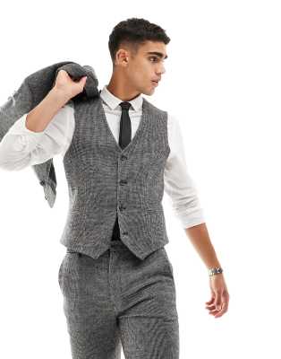 ASOS DESIGN wedding super skinny wool mix waistcoat in monochrome puppytooth - ASOS Price Checker
