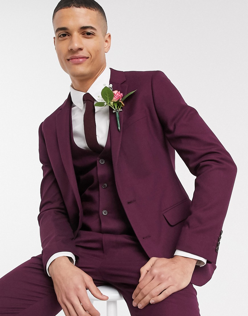 ASOS DESIGN Wedding – Vinröd kavaj med extra smal passform, del av kostym