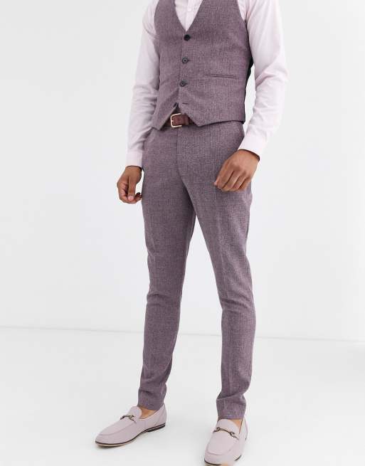  ASOS DESIGN wedding – Vinröd, melerad kostym med crosshatch-mönster och supersmal passform, 3 av 4