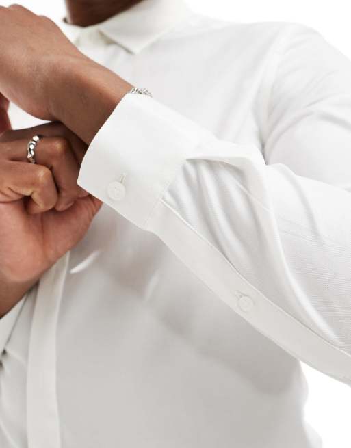 ASOS DESIGN Wedding – Vit, smal finskjorta med fiskbenstextur, 2 av 4