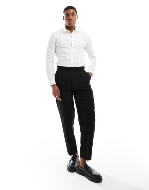 ASOS DESIGN Wedding – Vit, smal finskjorta med fiskbenstextur, 3 av 4