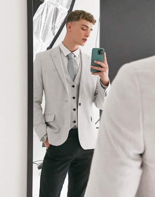 ASOS DESIGN Wedding Weste in Stein mit superengem Schnitt und feiner Struktur