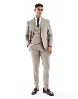ASOS DESIGN wedding wool mix slim suit trousers in brown herringbone - view 1