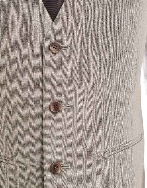 ASOS DESIGN wedding wool mix slim suit waistcoat in brown herringbone, 5 of 5