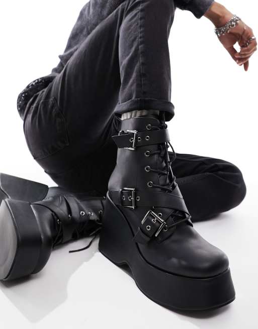 Asos black cheap buckle boots