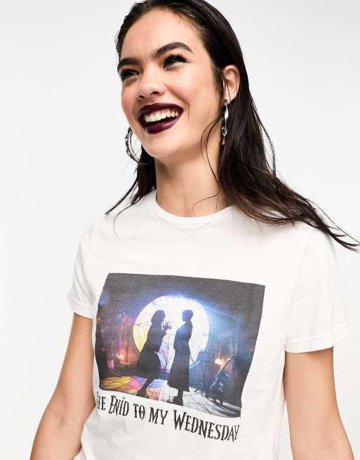 ASOS DESIGN Wednesday Addams baby tee with film still slogan