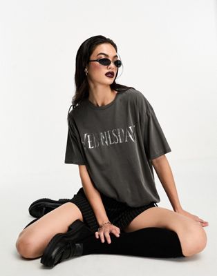 ASOS DESIGN Wednesday Addams oversized t-shirt with chrome licence ...