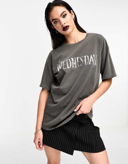 ASOS DESIGN Wednesday Addams oversized t-shirt with chrome licence