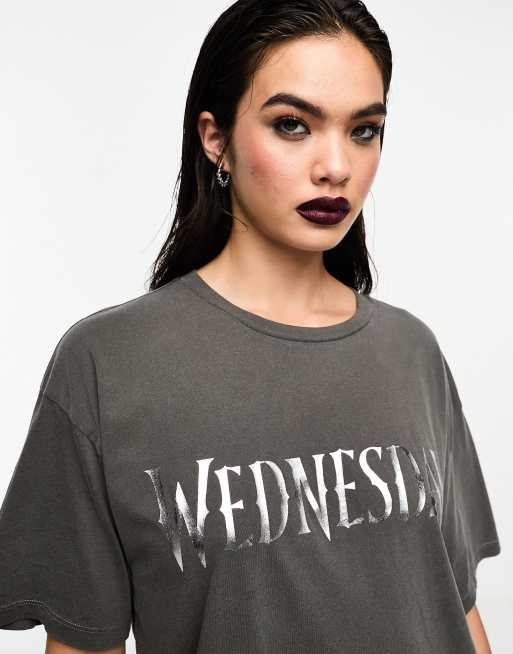 ASOS DESIGN Wednesday Addams oversized t-shirt with chrome licence