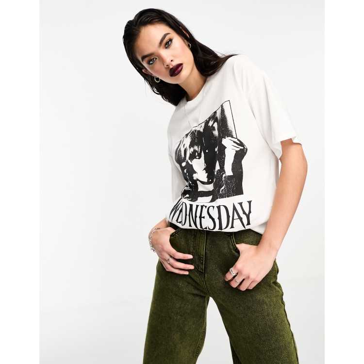 ASOS DESIGN Wednesday Addams oversized t-shirt with licence puff