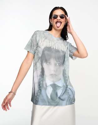 Asos Design Wednesday Addams Oversized T-shirt With License Placement Graphic Print-multi