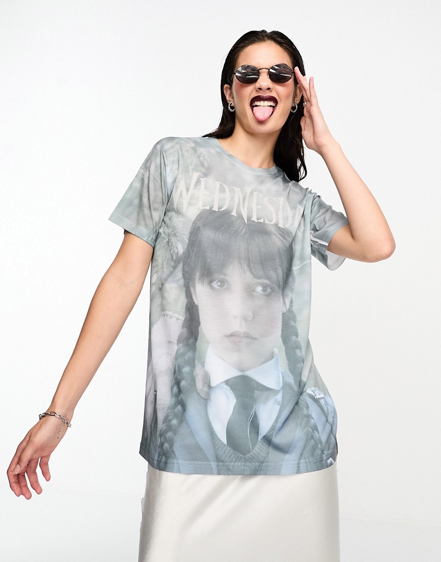 Asos Design Wednesday Addams Oversized T-shirt With License Placement Graphic Print-multi
