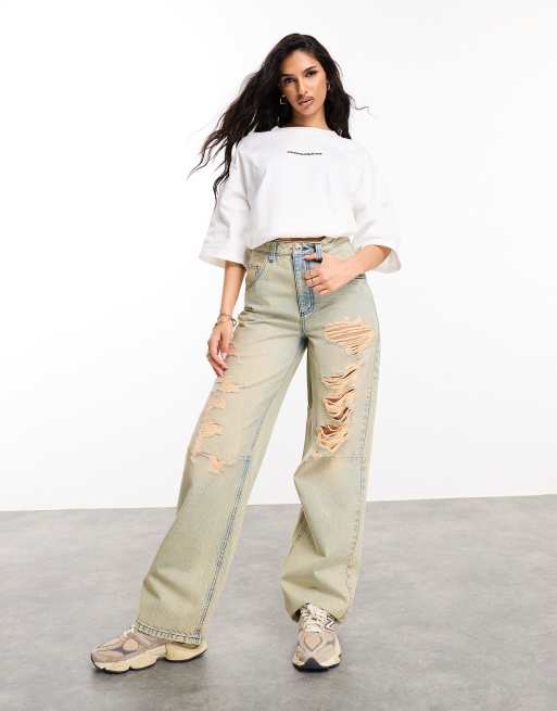 FhyzicsShops DESIGN Weekend Collective acid washed extreme rip baggy jean