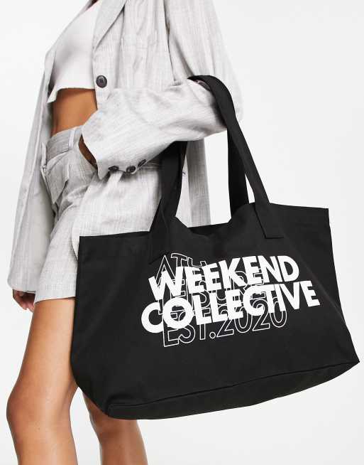 ASOS DESIGN - Borsa shopping in tela con stampa fungo e scritta