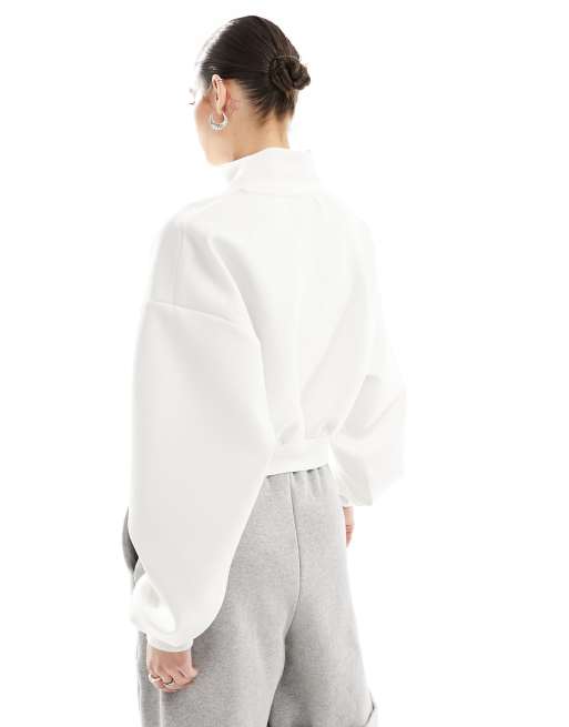 ASOS DESIGN Weekend Collective embossed high neck scuba-style fabric sweatshirt in white, 2 of 4