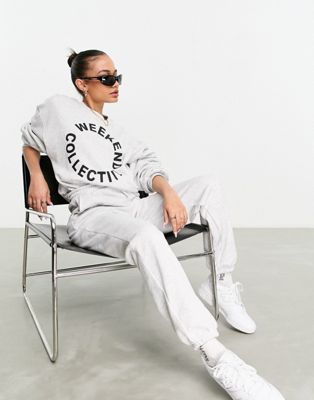 ASOS Weekend Collective co-ord oversized sweatshirt with logo in grey marl - ASOS Price Checker