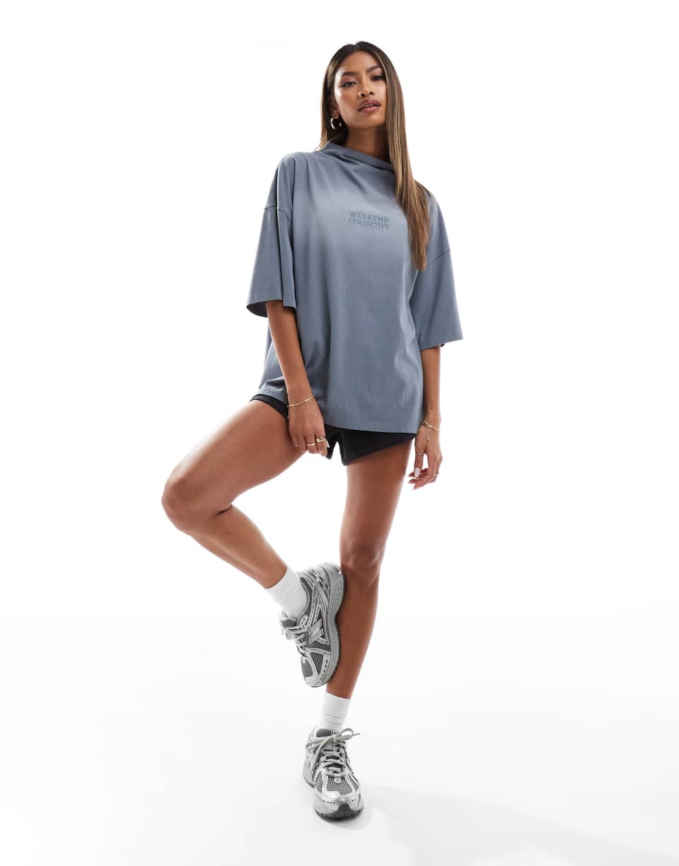 Acid wash high neck t-shirt