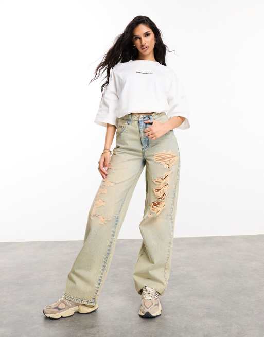 ASOS DESIGN Weekend Collective Jeans larghi lavaggio acido con strappi estremi ASOS