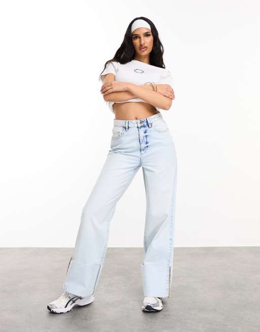 ASOS Design Weekend Collective Mom Jeans in heller Waschung mit Umschlagdetail