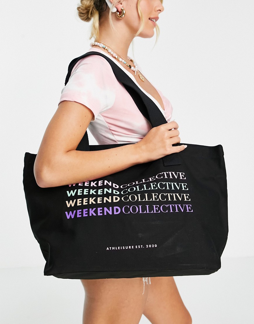 ASOS DESIGN Weekend Collective multi color logo tote bag in black