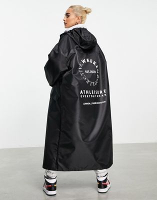 ASOS DESIGN Weekend Collective nylon maxi rain coat in black  | ASOS