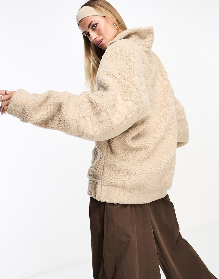 ASOS DESIGN Weekend Collective oversized borg half zip with burnout in stone-Neutral