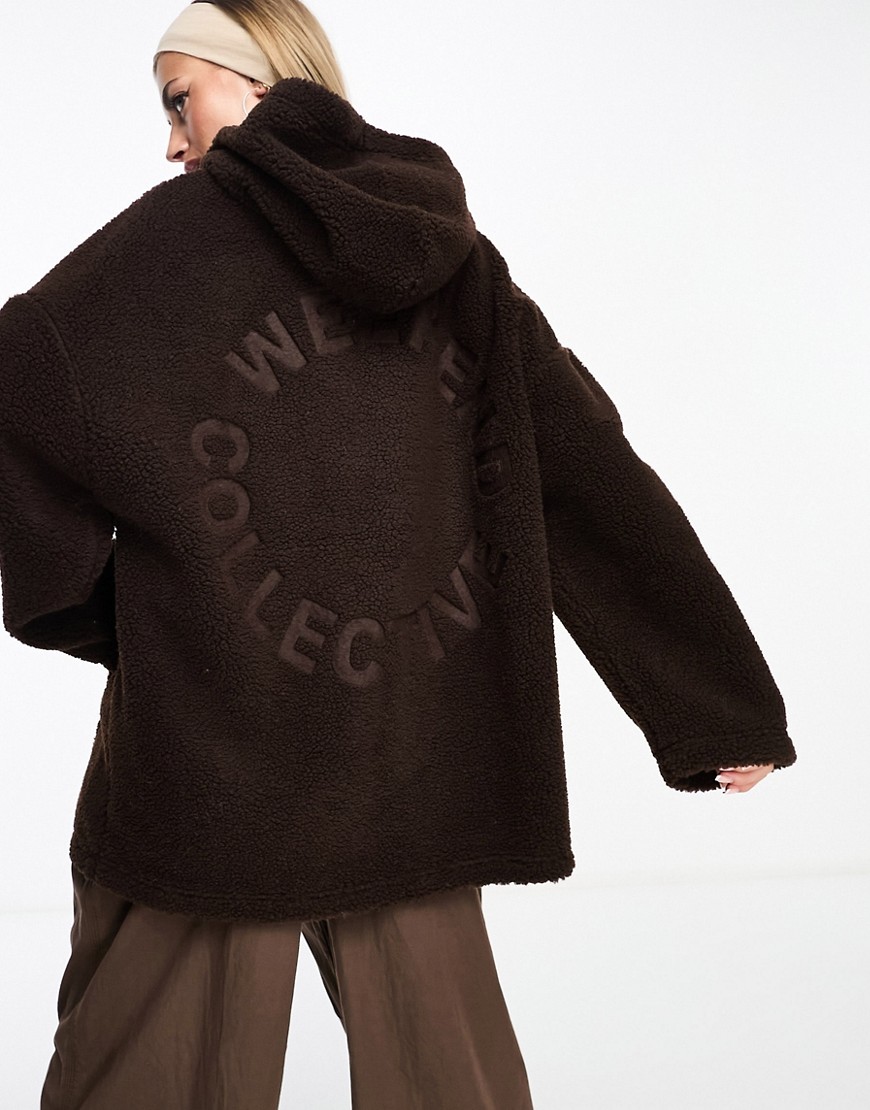 ASOS DESIGN Weekend Collective oversized borg hoodie in chocolate brown