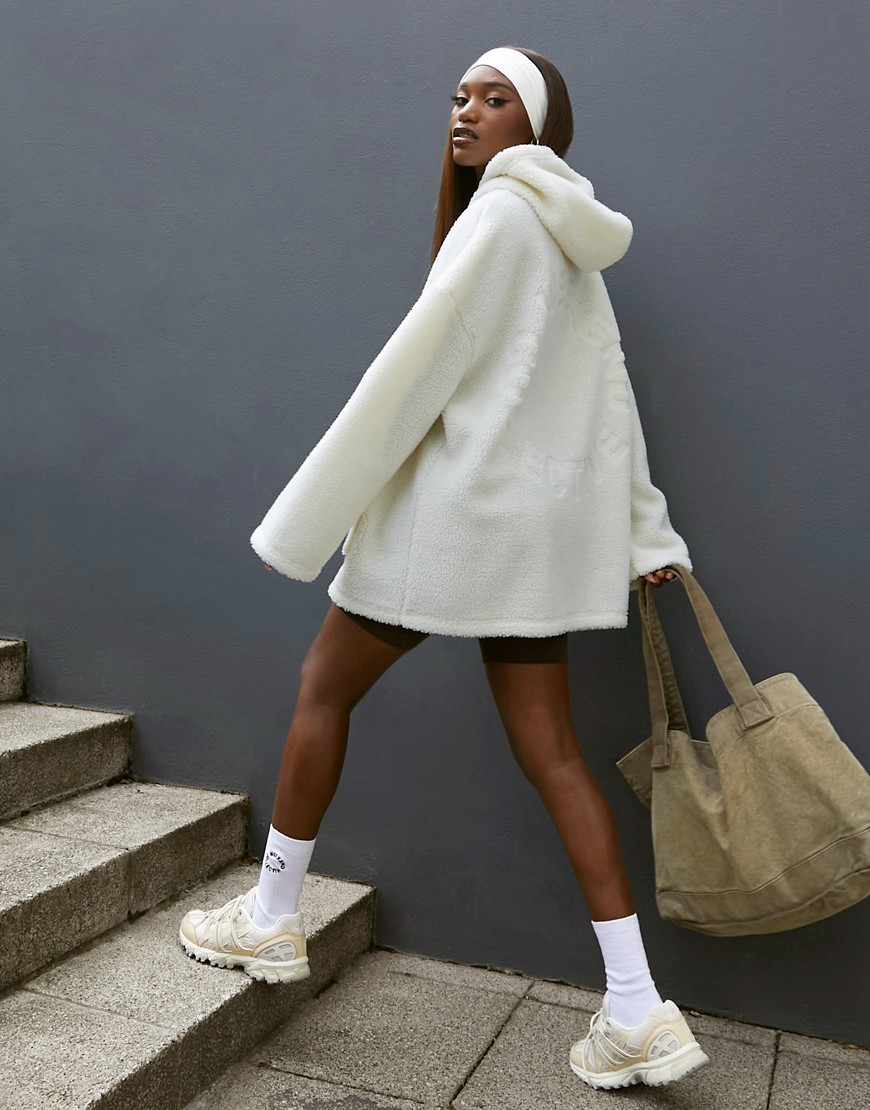 ASOS DESIGN Weekend Collective oversized borg hoodie in cream-Neutral