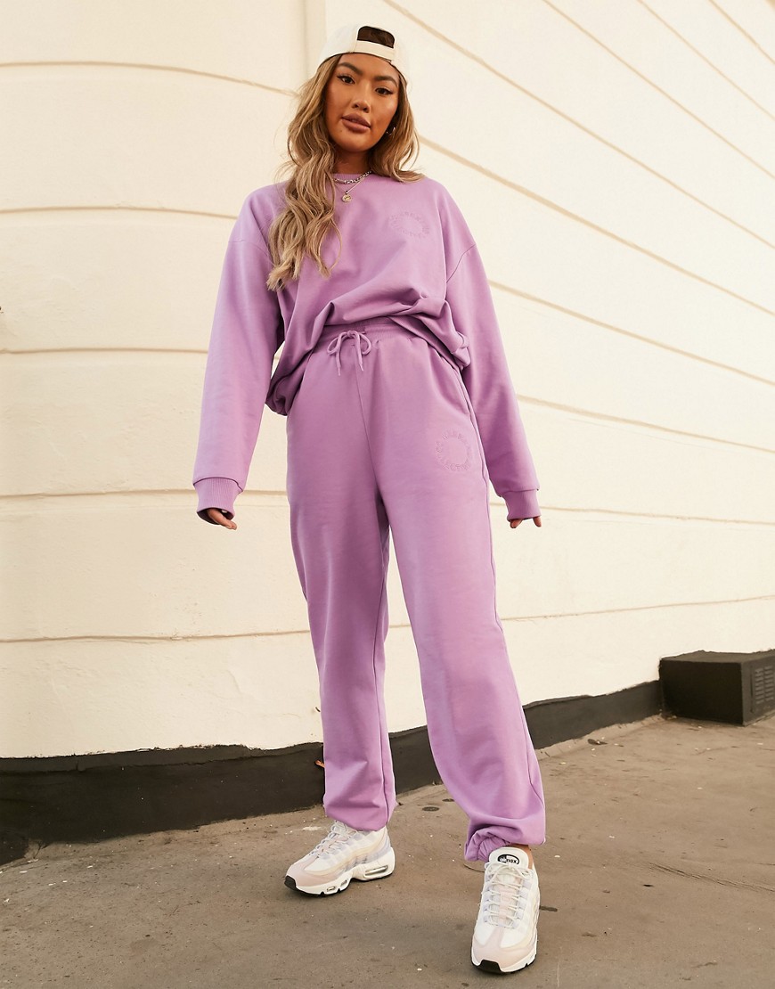 Asos Design Oversized Sweatpants With Embroidered Logo In Purple