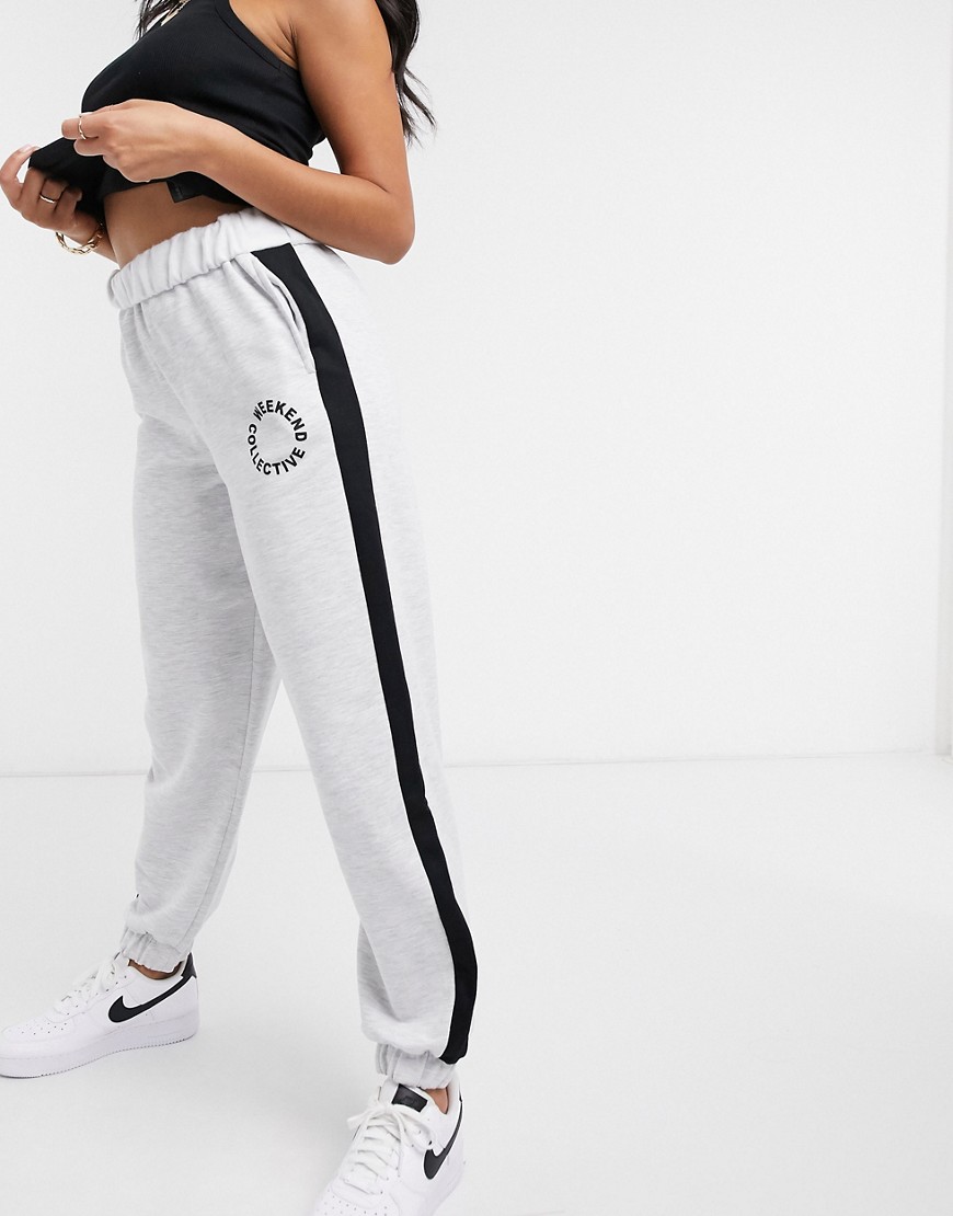 Asos Design Oversized Sweatpants With Roll Waist And Logo In Gray Marl