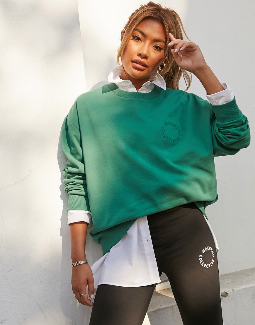 ASOS DESIGN Weekend Collective oversized sweatshirt with tonal embroidery logo in green