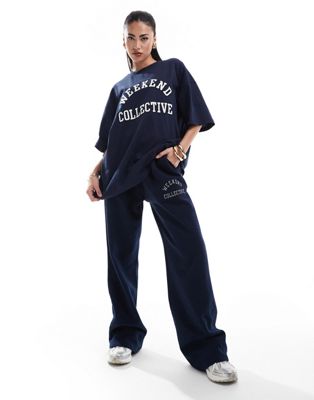 ASOS DESIGN Weekend Collective oversized t-shirt with varsity logo in navy