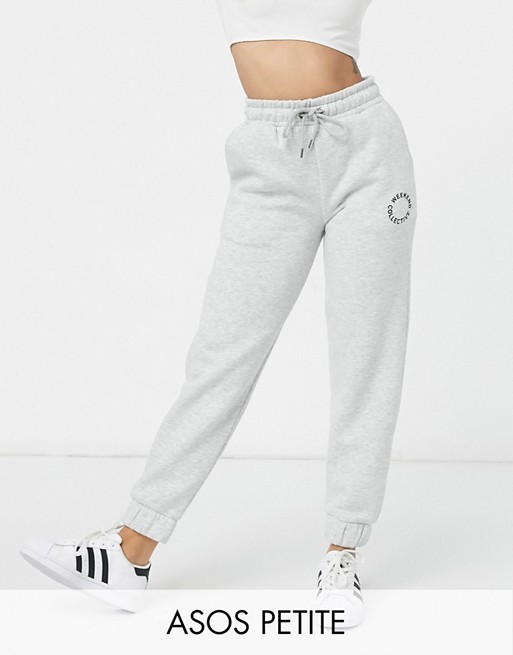 ASOS Weekend Collective Petite oversized jogger with logo in grey marl