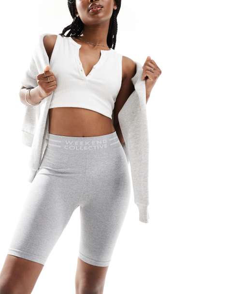 ASOS DESIGN Weekend Collective seamless legging short with logo in grey - view 1