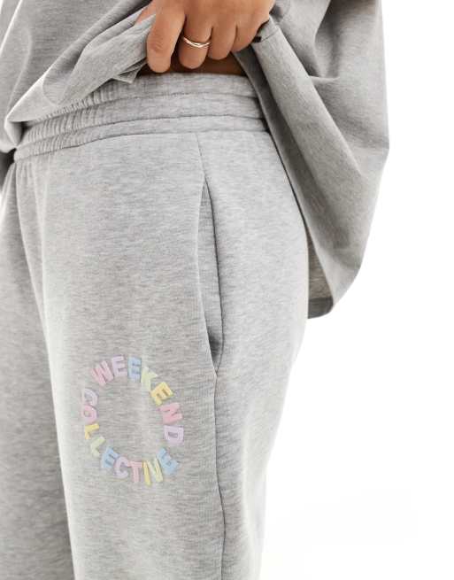 ASOS DESIGN Weekend Collective straight leg sweatpants with pastel logo in heather gray, 5 of 5