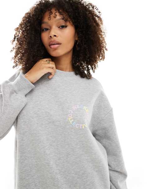 ASOS DESIGN – Weekend Collective – Sweatshirt in Grau meliert mit Pastell-Logo - view 1