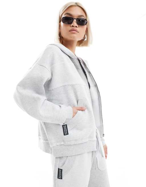 ASOS DESIGN – Weekend Collective – Szara melanżowa bluza z kapturem, zapięciem na zamek i odwrotnym szwem